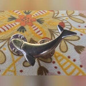 Vintage Pewter General Whale Pendant Signed 1976 1.25" Signed With Pin Backs